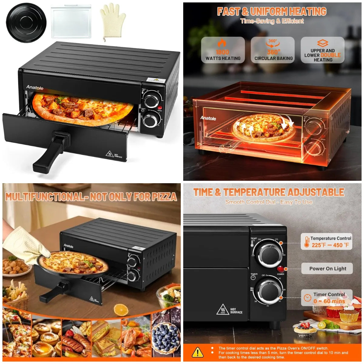 XMSJ Electric Pizza Oven 1800W Countertop With Adjustable Time Temperature by S And B Enterprise