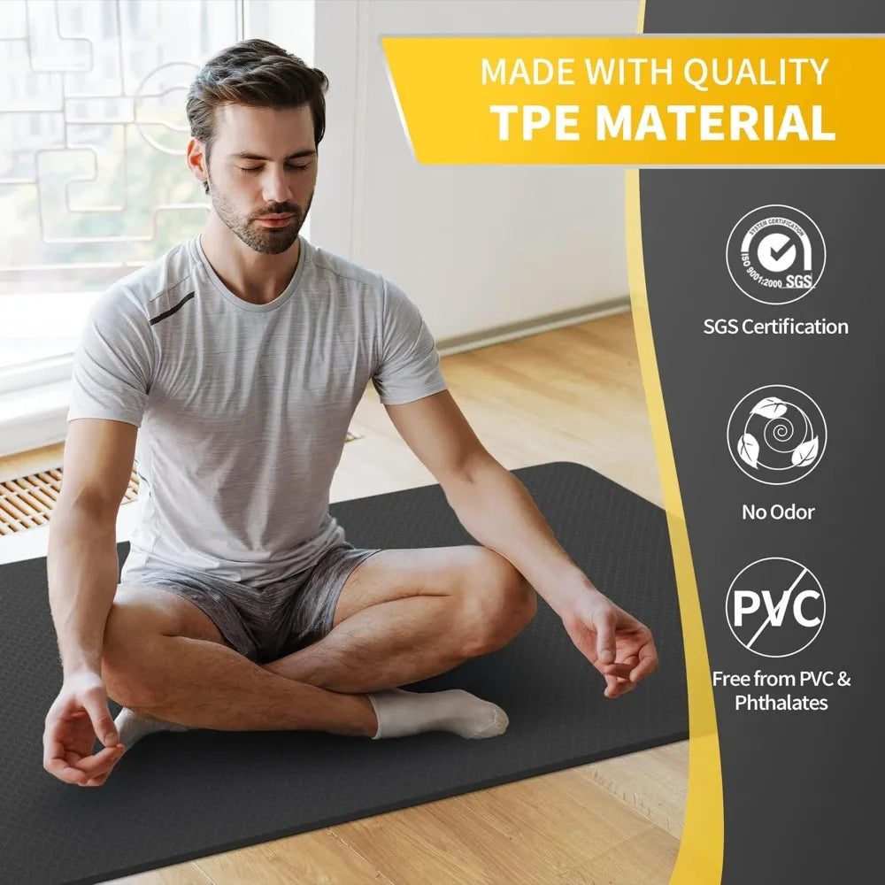 CAMBIVO extra-wide yoga mat, black TPE non-slip workout mat for men and women
