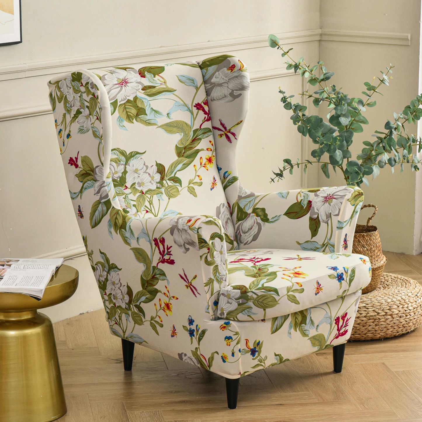Printed Wing Chair Cover Wingback Stretch Spandex Armchair Covers Nordic Removable Relax Sofa Slipcovers With Seat Cushion Cover by S And B Enterprise