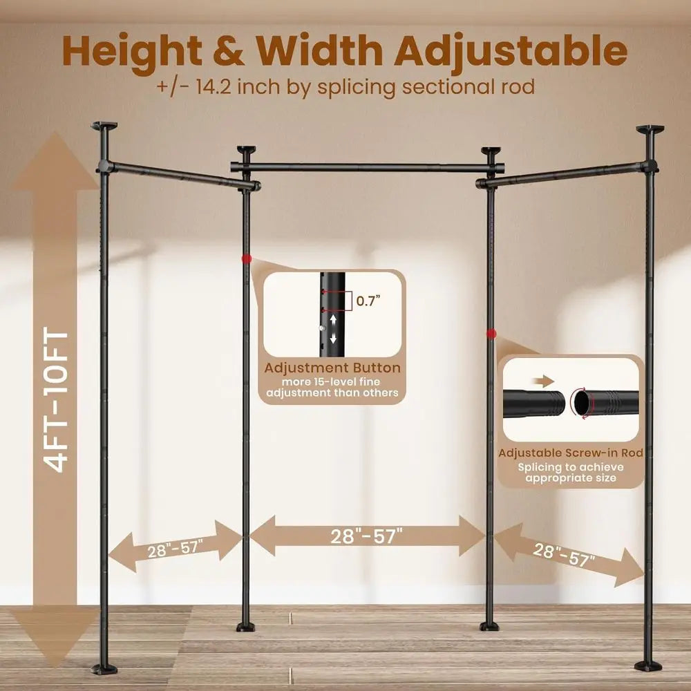 Room divider curtain rod by S And B Enterprise, adjustable no-drill tension rods in a black metal frame