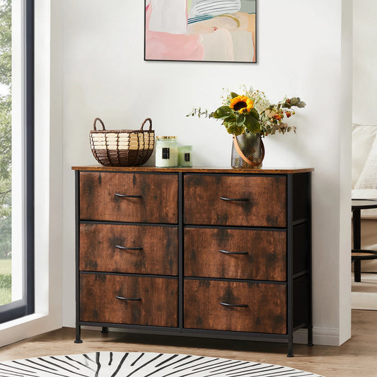 JHK Six Drawer Fabric Cabinet For Living Room Storage And Organization
