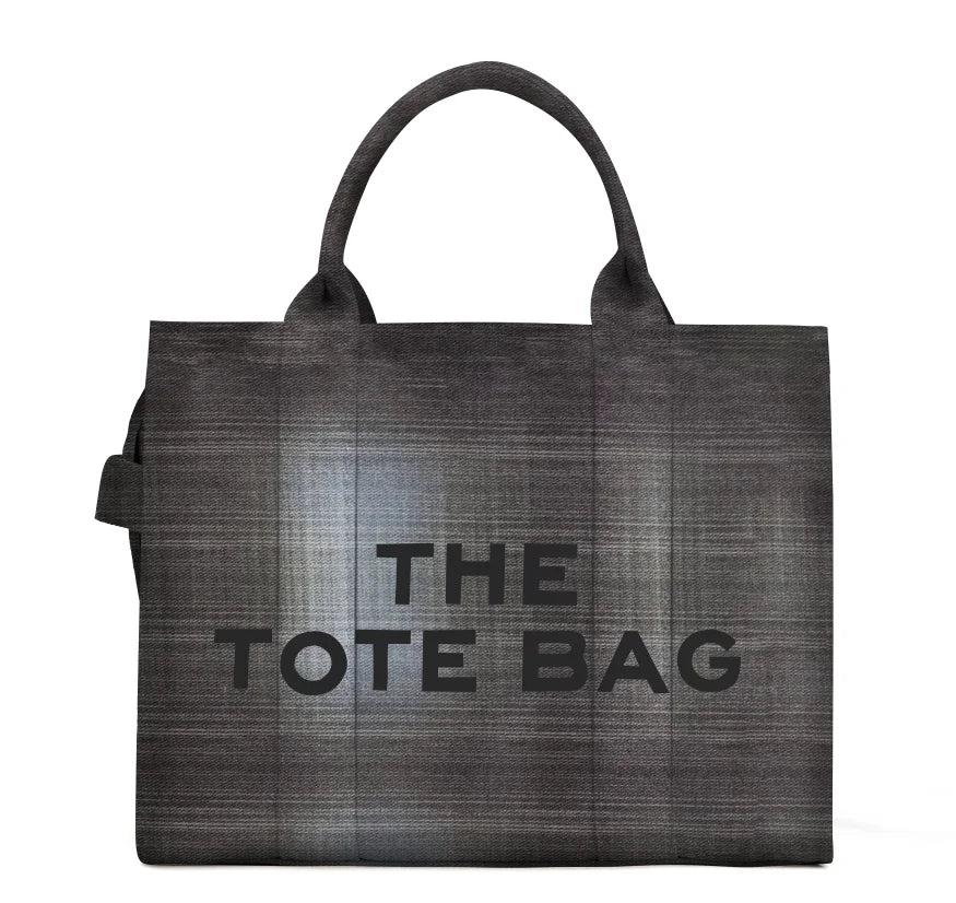 Denim canvas tote bag for women, large capacity, dark gray with The Tote Bag print