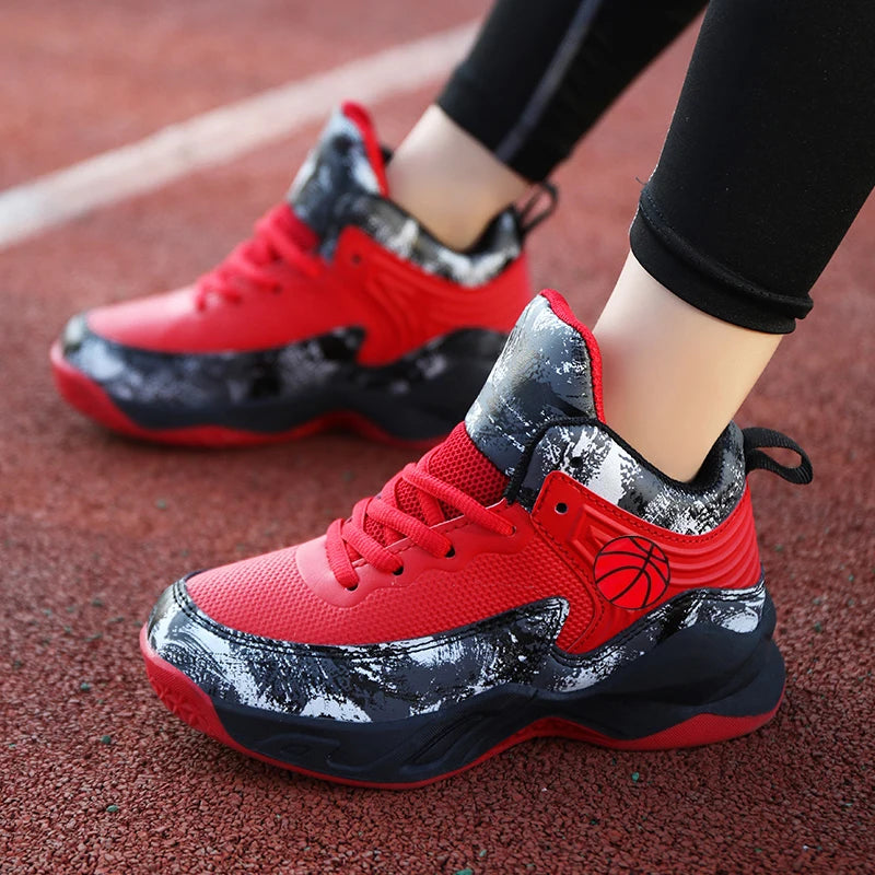 NONECN Kids Breathable HighTop Basketball Sneakers With Star Pattern
