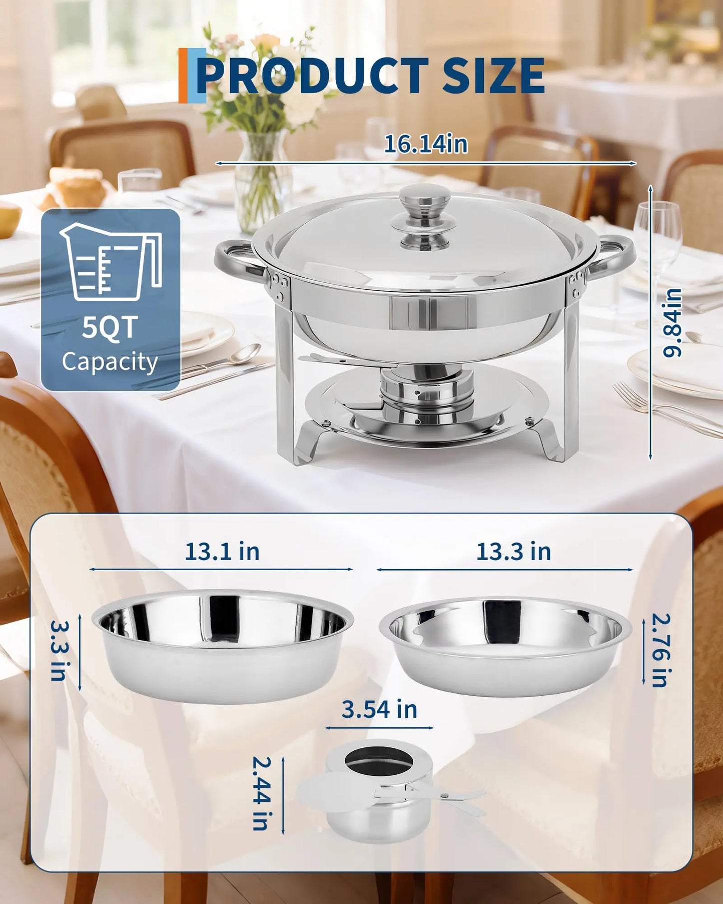 Stainless Steel Round Chafing Dish Set For Catering Buffets