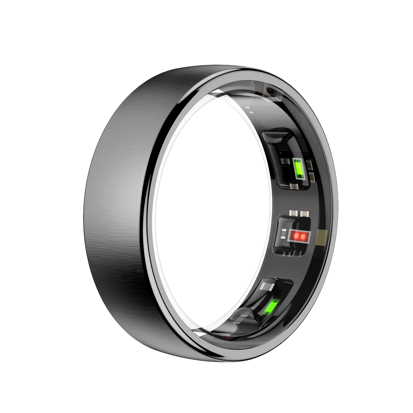 R10 waterproof smart ring health monitor with brushed metal band and visible sensors