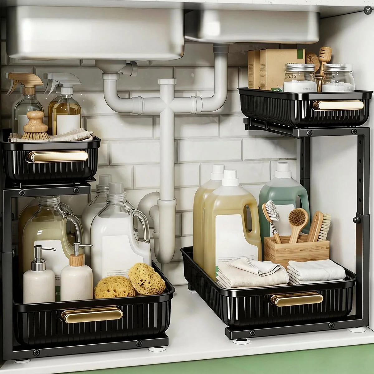 Under Sink Organizer Set Of 2 Pull Out Cabinet Storage Trays by S And B Enterprise
