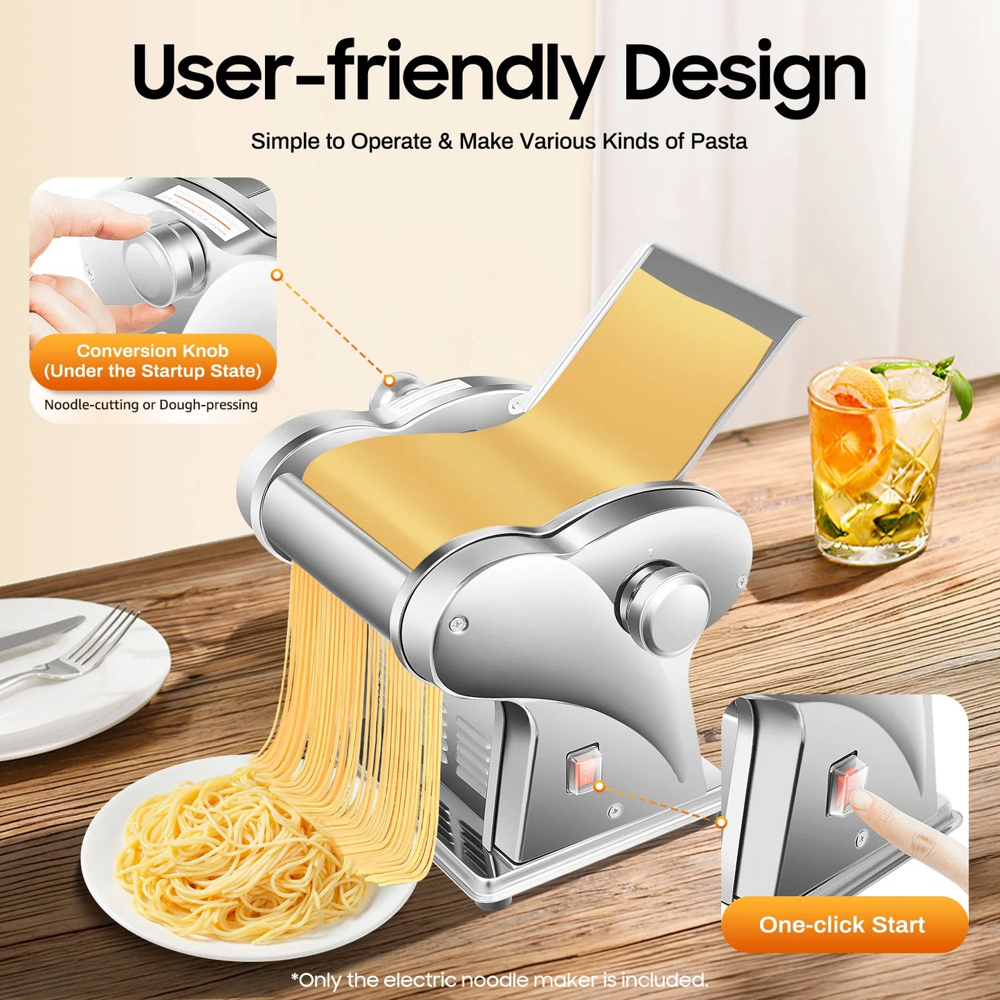 Electric Noodle Maker 135W Stainless Steel With 8-Speed Thickness Control by S And B Enterprise