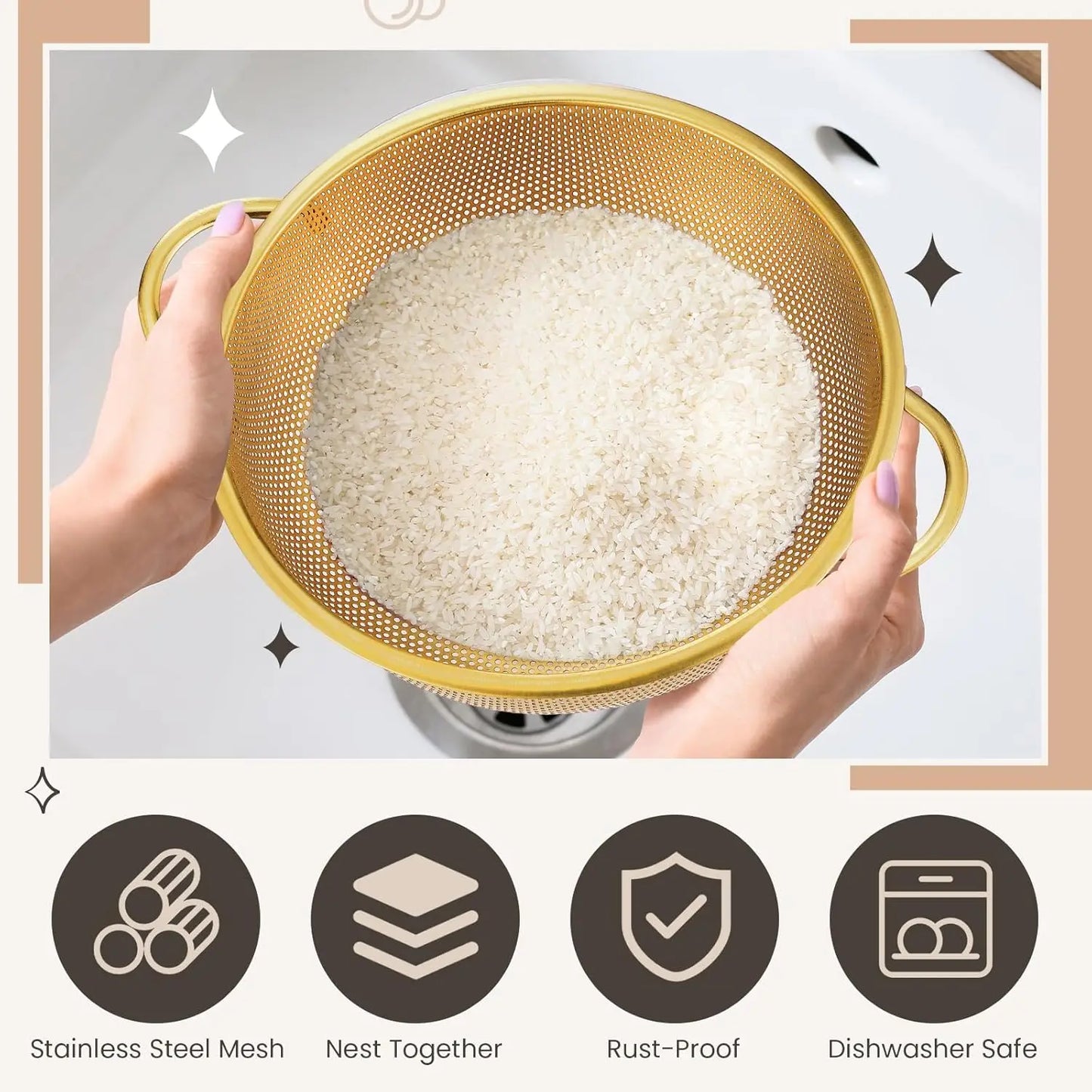 Stainless Steel Colander With Handle For Pasta Rinsing