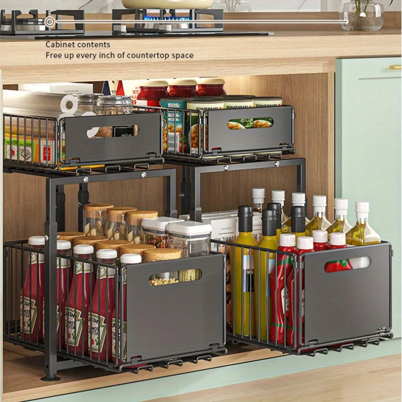 AEHOME Two Tier Slide Out Cabinet Organizer Under Sink Storage
