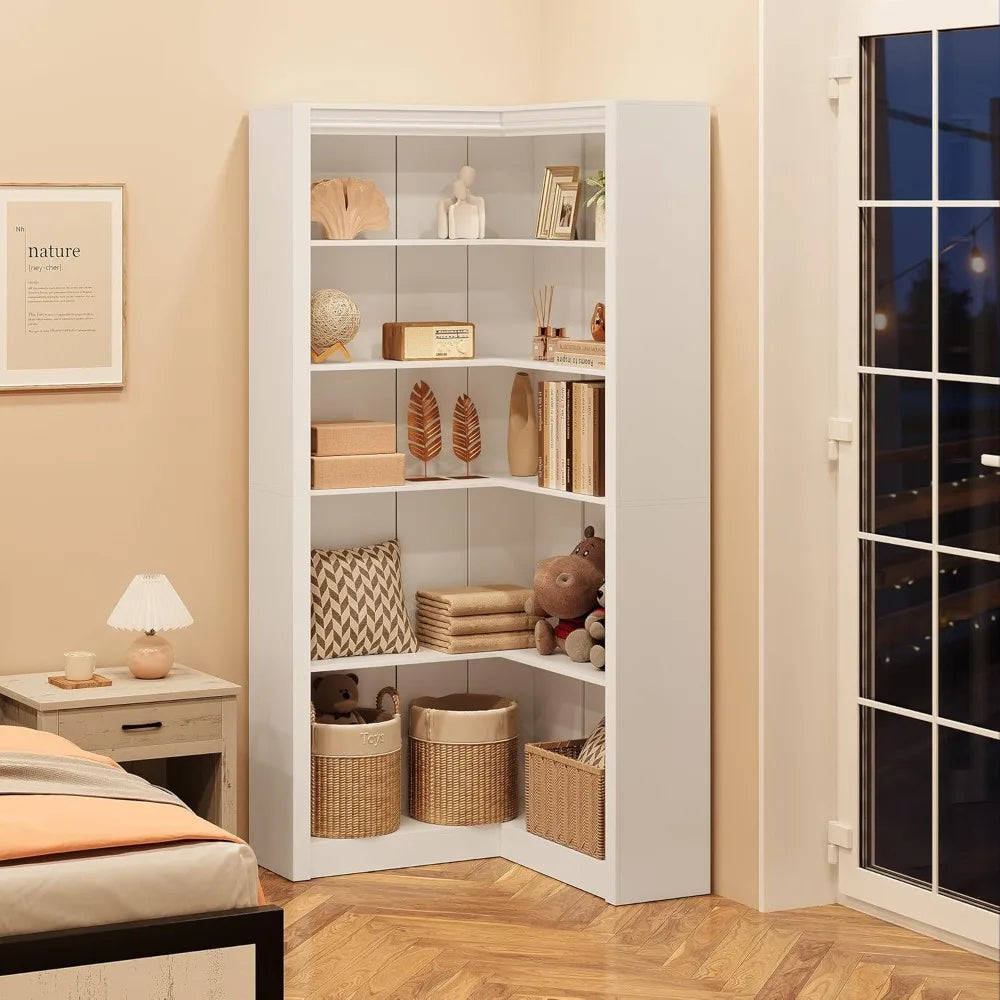 Corner L Shaped Bookcase With 5 Tier Display Shelf by S And B Enterprise