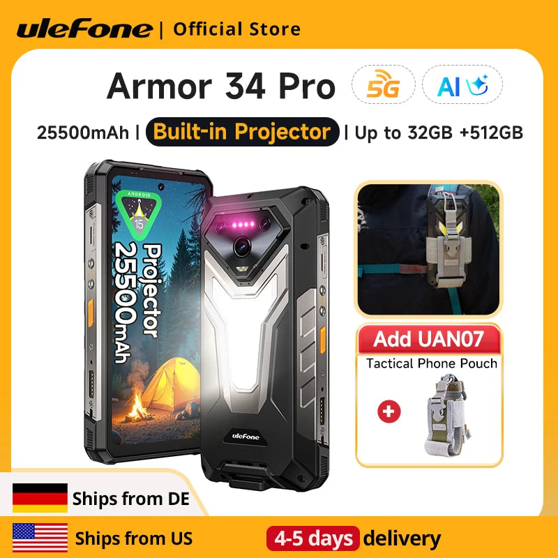 ULEFONE Armor 34 Pro Rugged Phone With Built In Projector