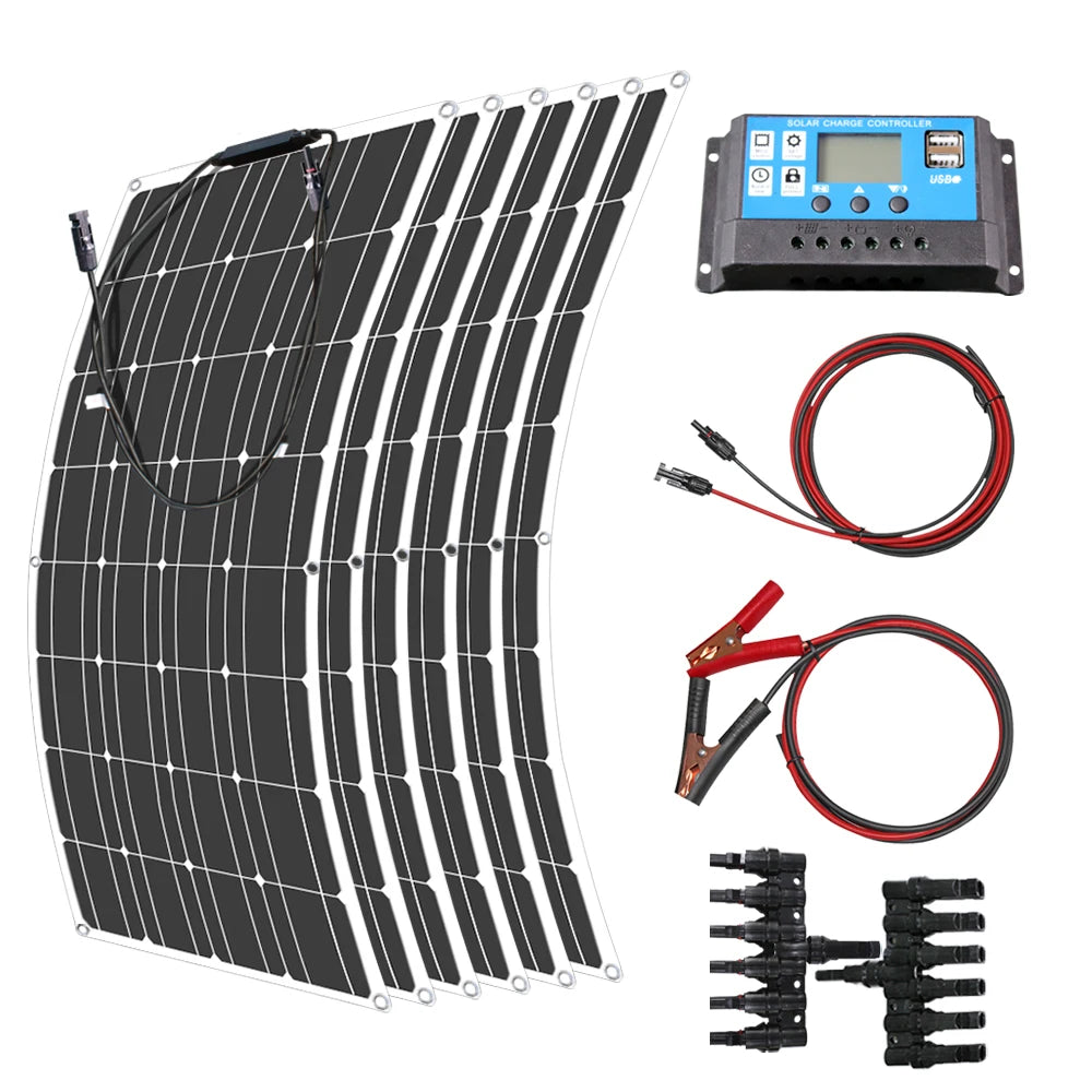 ASUNERGE 12V bendable flexible monocrystalline solar panel for RV with charge controller and cables