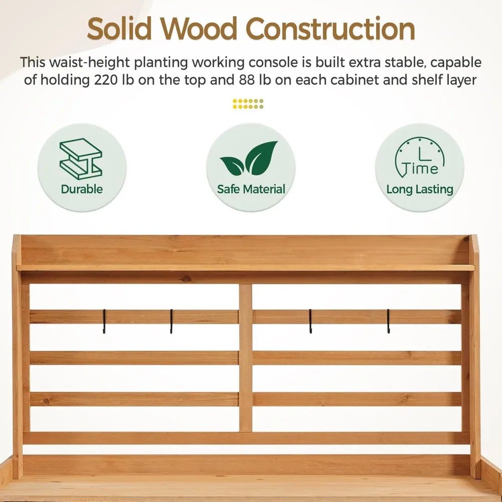 Outdoor Potting Bench And Horticulture Work Table With Storage Cabinet
