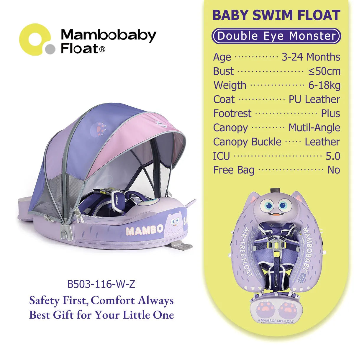 Mambobaby No-Inflation Baby Float With Safe Harness No Leaks