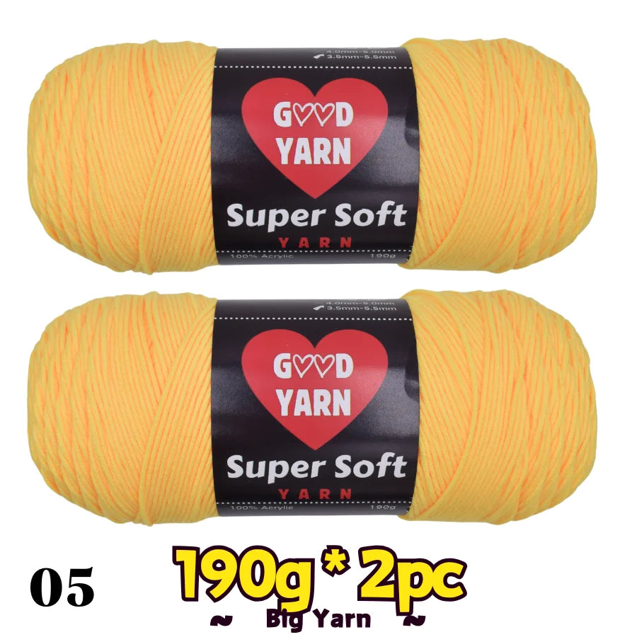 Two balls of Good Yarn Swallow Velvet Yarn, 190g each, 100% acrylic, bright yellow yarn for knitting and crochet