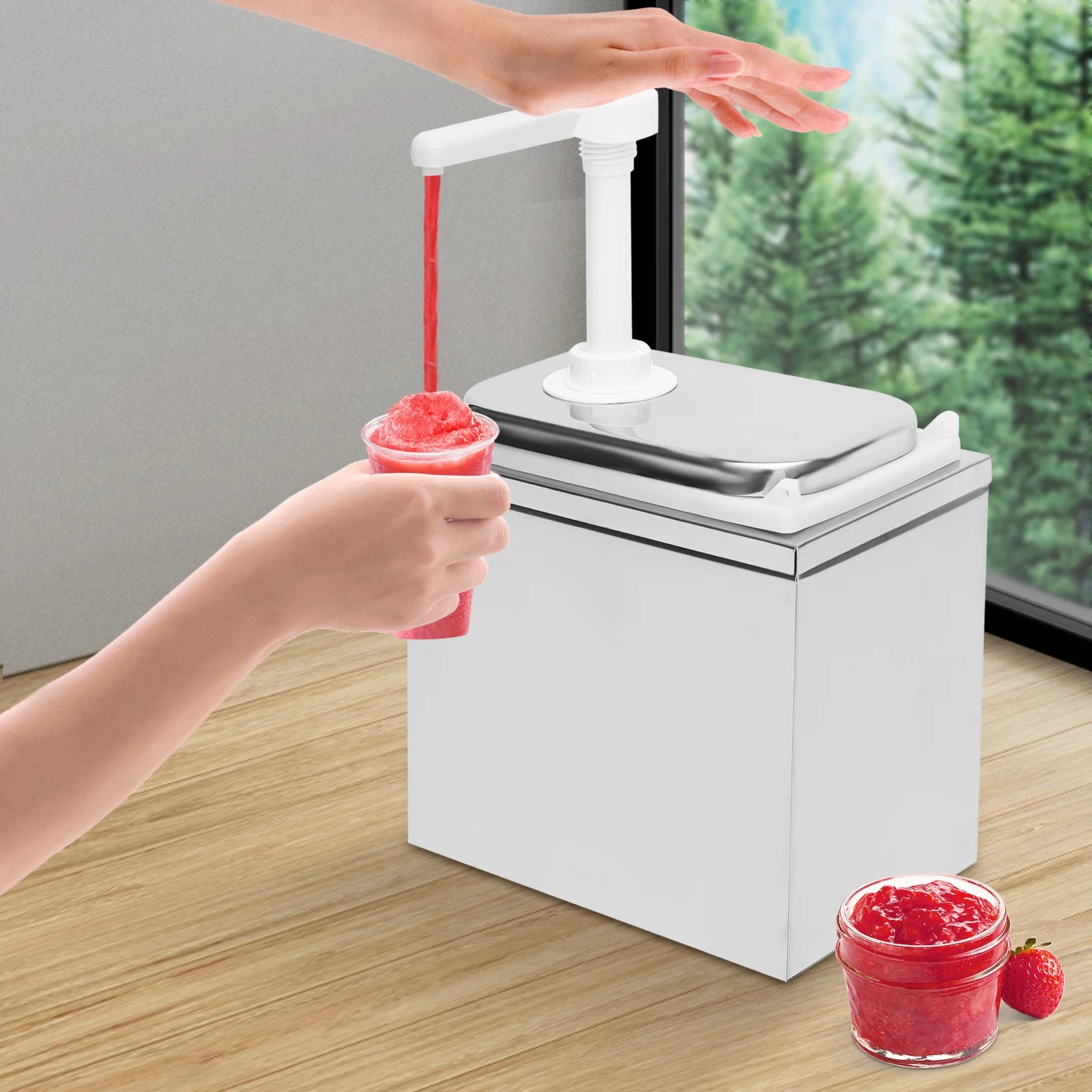 Countertop Condiment Pump Dispenser, 2.11QT Dual Layer Outer Shell Smooth Edge Replacement Pump Head, Quick Rebound Anti-leak Lightweight Portable Design, Hotel Restaurant Syrup Honey Jam Holder by S And B Enterprise