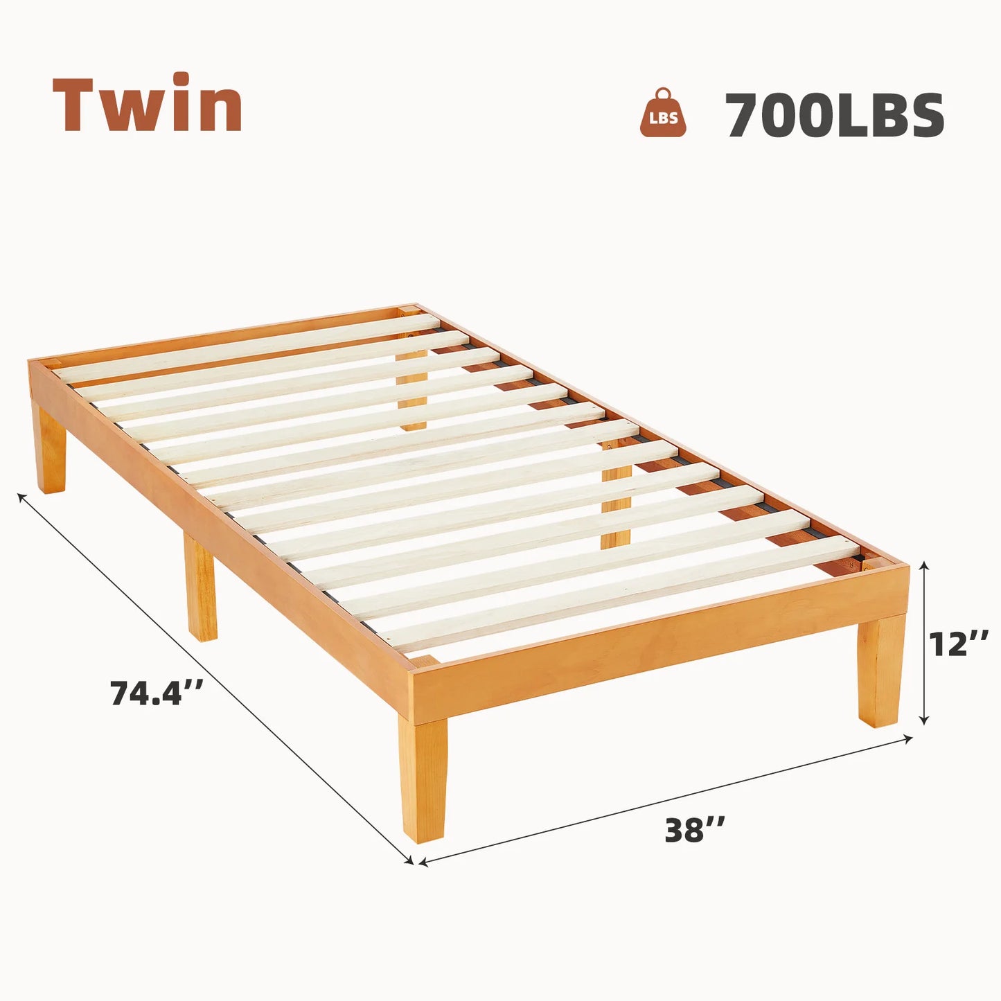 JHK Solid Wood Bed Frame With Slat Support Easy Assembly by S And B Enterprise