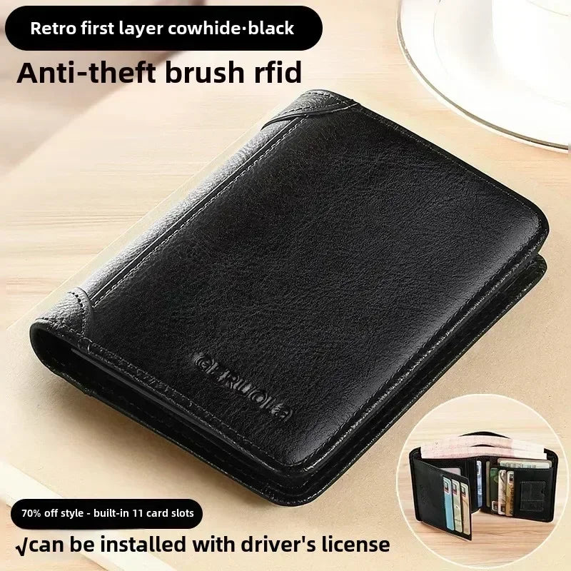 HEONYIRRY Genuine Leather RFID Blocking Trifold Wallet For Men