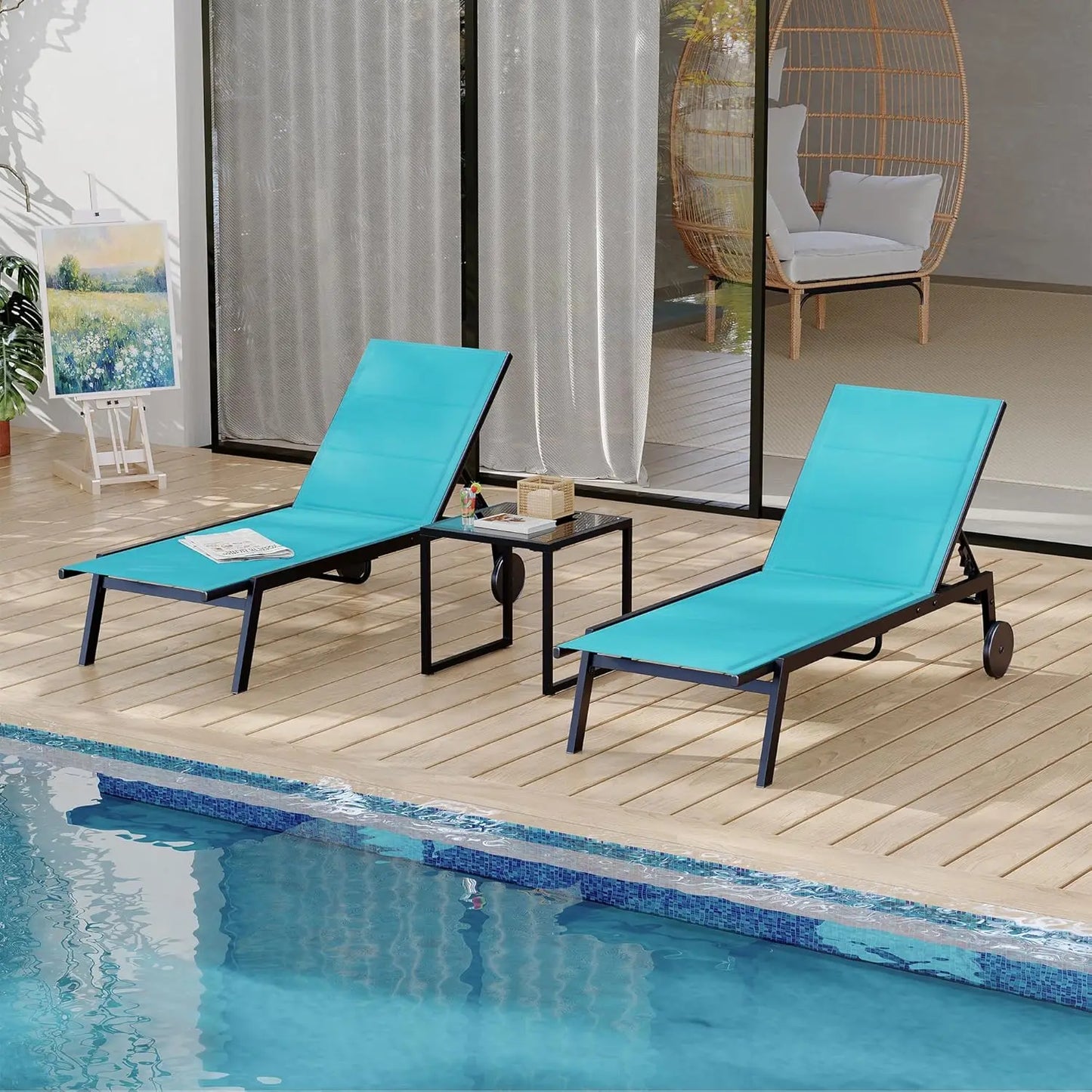 HiMISS Outdoor Patio Chaise Chairs Set With Side Table