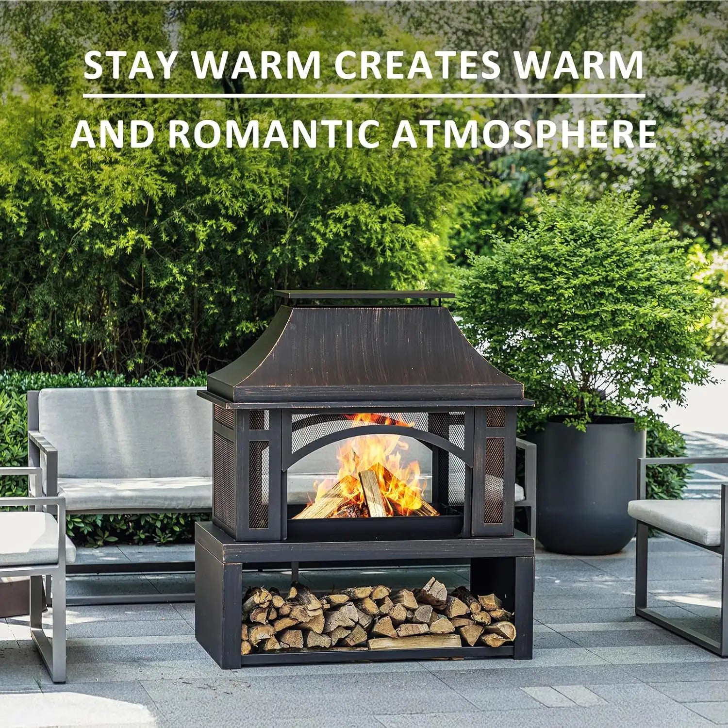Wood Burning Outdoor Fireplace With Chimney And Spark Screen by S And B Enterprise