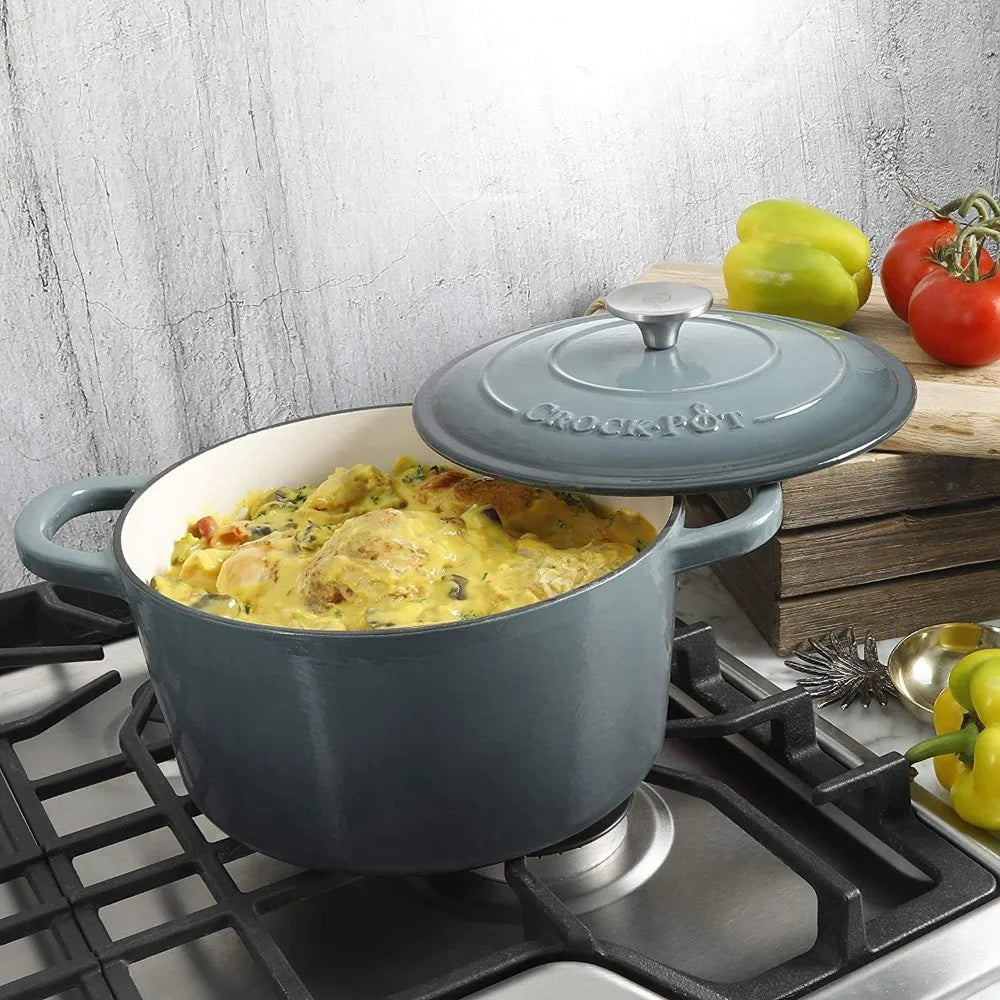 7-Quart Enameled Cast Iron Dutch Oven, Slate Gray, Heavy-Duty for Slow Cooking, Baking, Roasting by S And B Enterprise