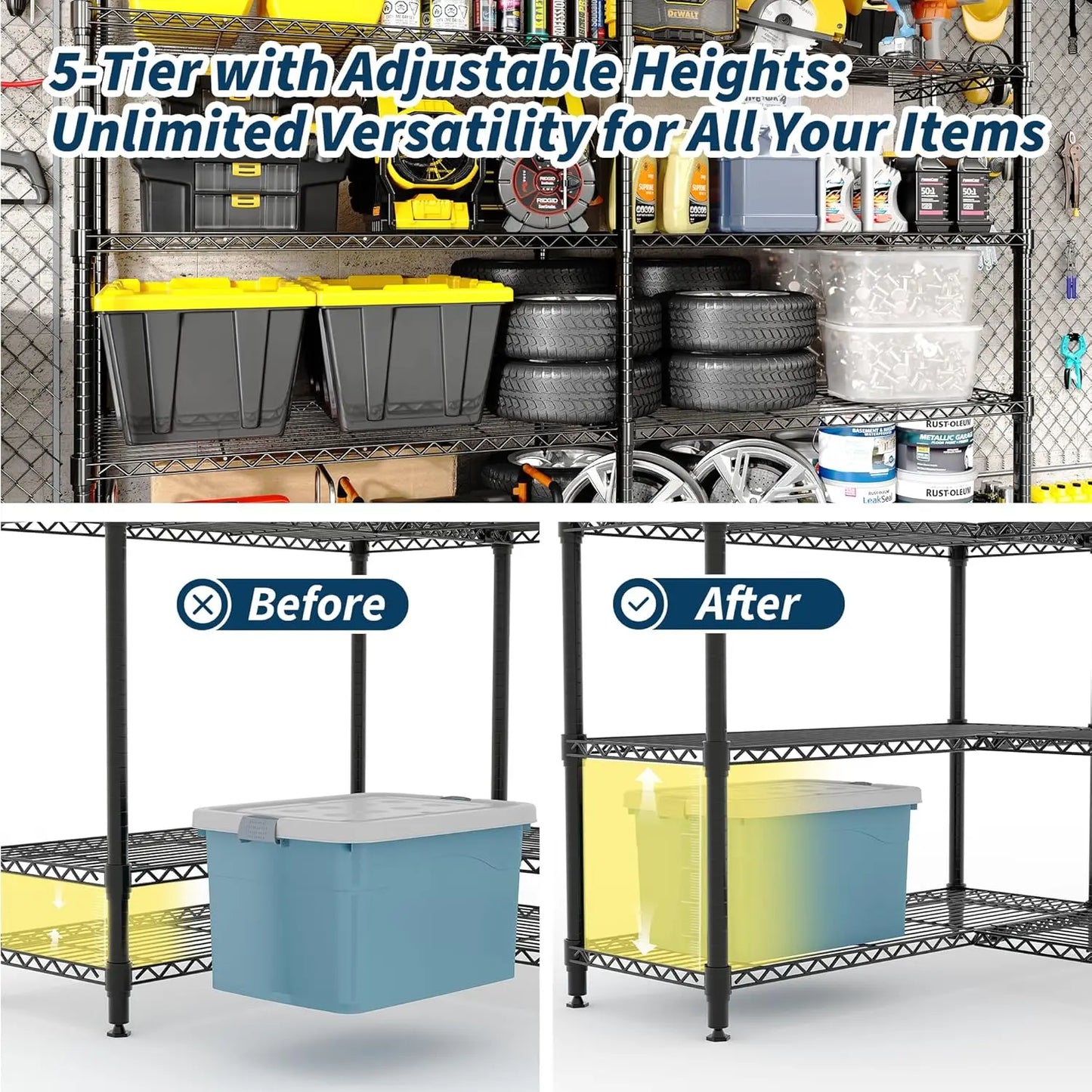 70" W Storage Shelves Metal Shelving Unit Heavy Duty Wire Shelving 5-Tier L-Shaped Storage Rack for Pantry Kitchen Corner