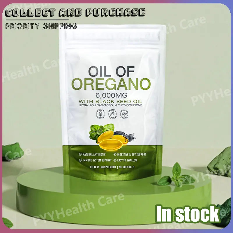 60 Count Oregano Oil Black Seed Oil Softgels Herbal Plant-Based Natural Supplement Capsules  for Immune & Digestive Support