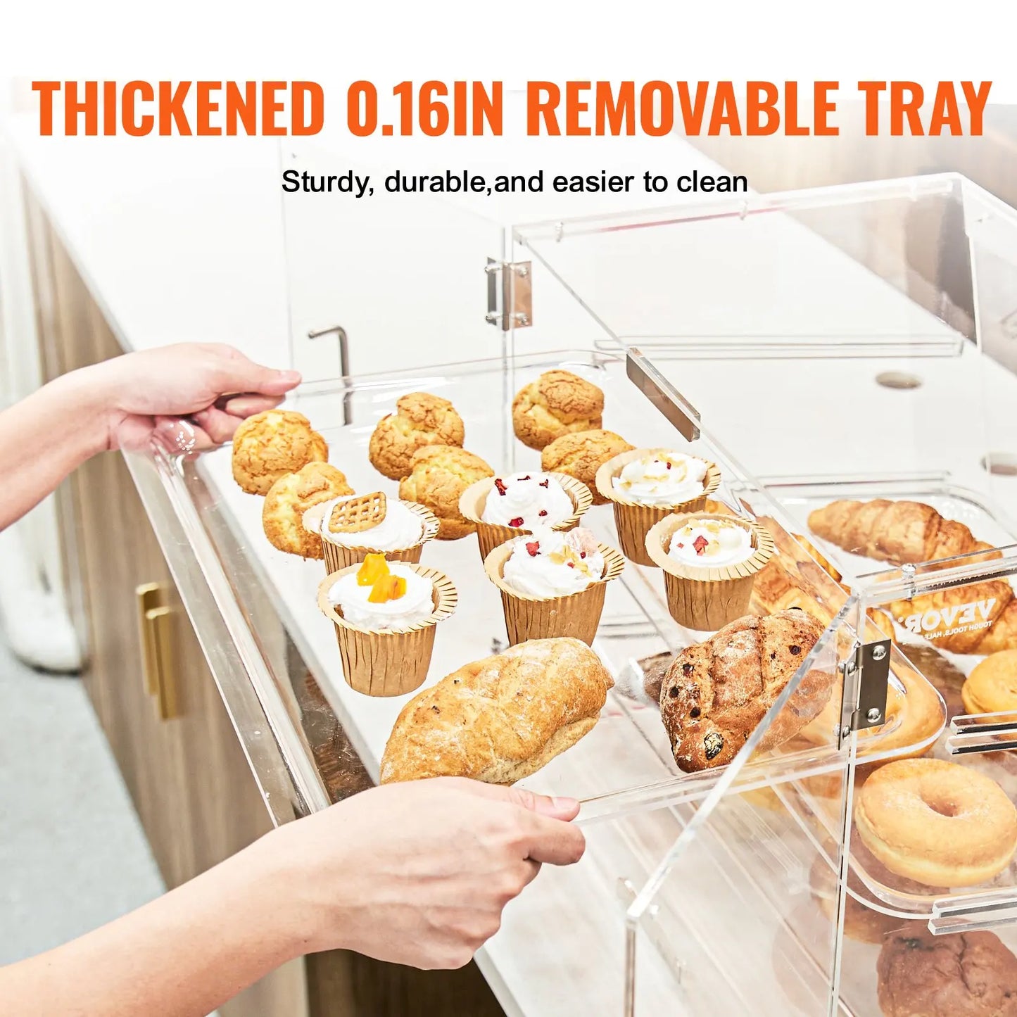 Pastry Display Case 3 Tier Countertop Bakery Acrylic Display Rear Door Access