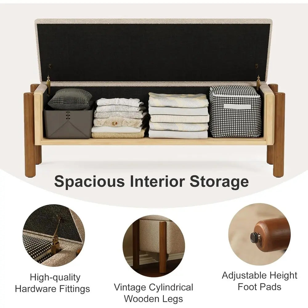 Boucle Upholstered Storage Ottoman Bench 660 Lb Capacity by S And B Enterprise