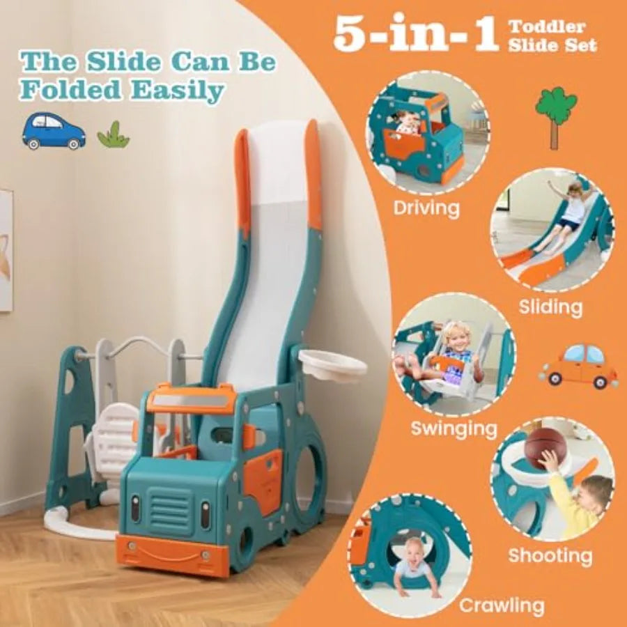 6-In-1 Toddler Slide And Swing Set Play Gym