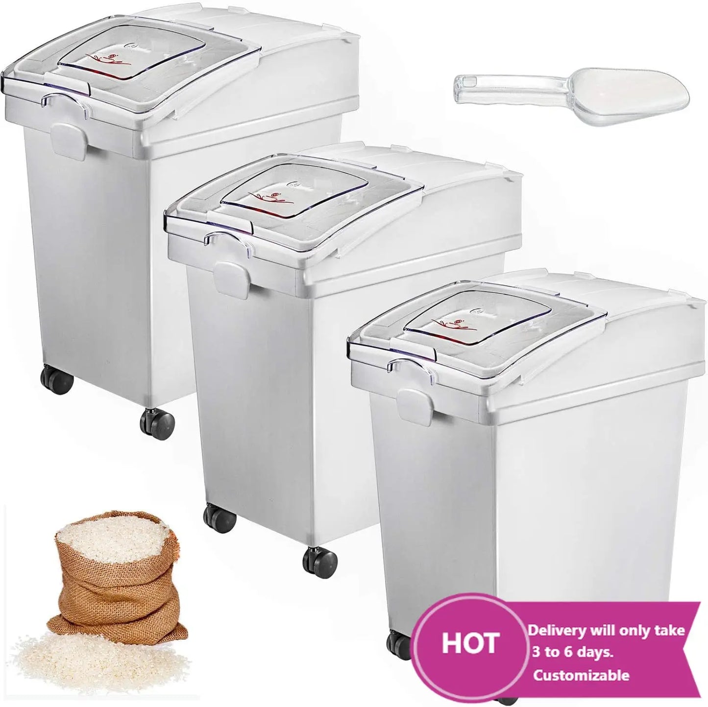 Ingredient Storage Bin With Wheels Sliding Lid And Scoop