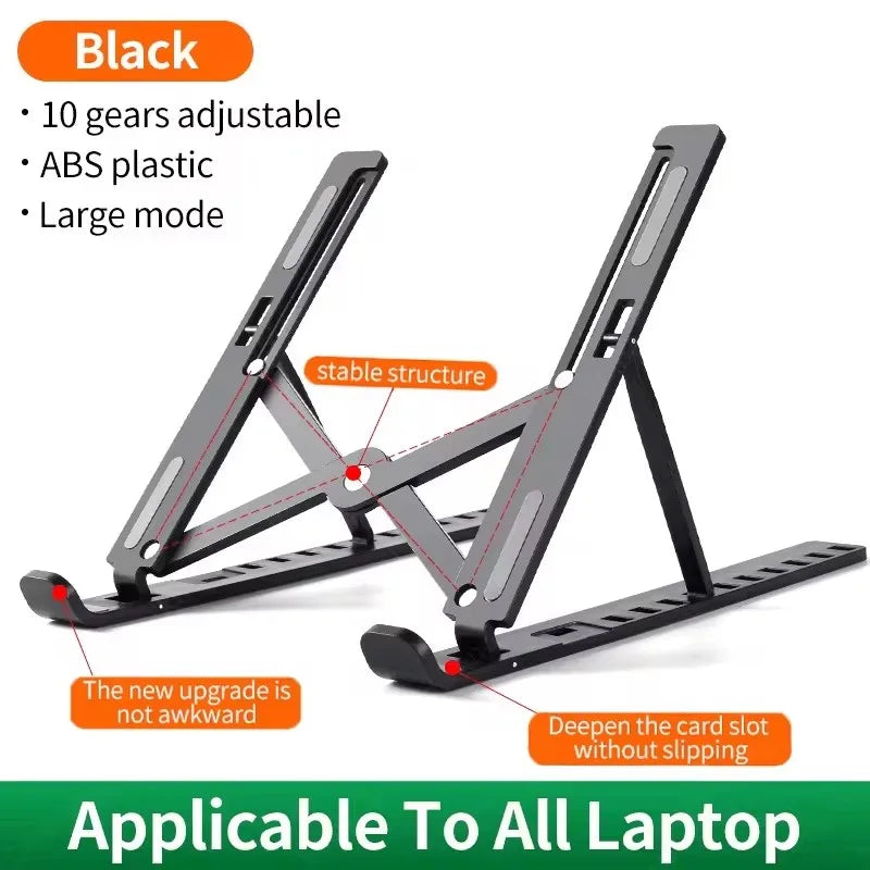 Foldable laptop stand by S And B Enterprise, ABS plastic, black adjustable dual-leg bracket for MacBook/Laptop (set of 2)