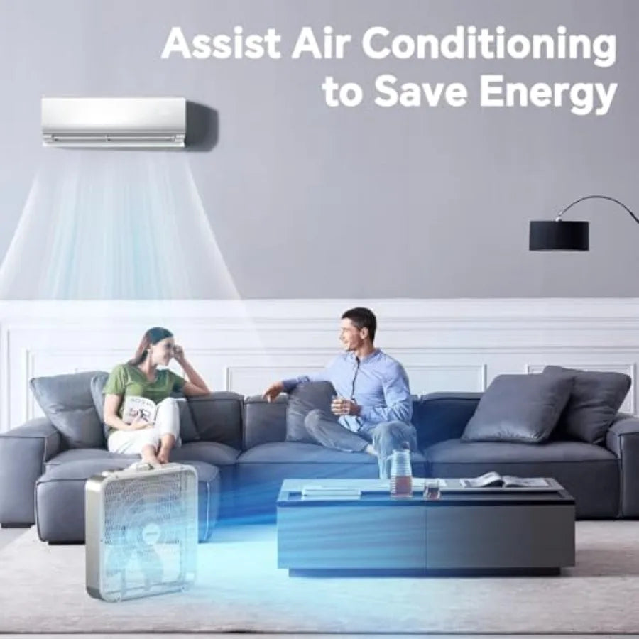 Box Fan With Thermostat Three Speed Five Blade Portable Floor Fan