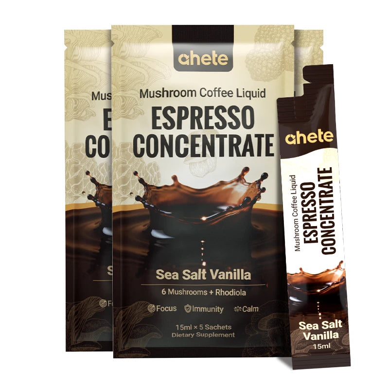 AHETE Mushroom Coffee Liquid Espresso Concentrate three-pack, Sea Salt Vanilla flavor, by S And B Enterprise