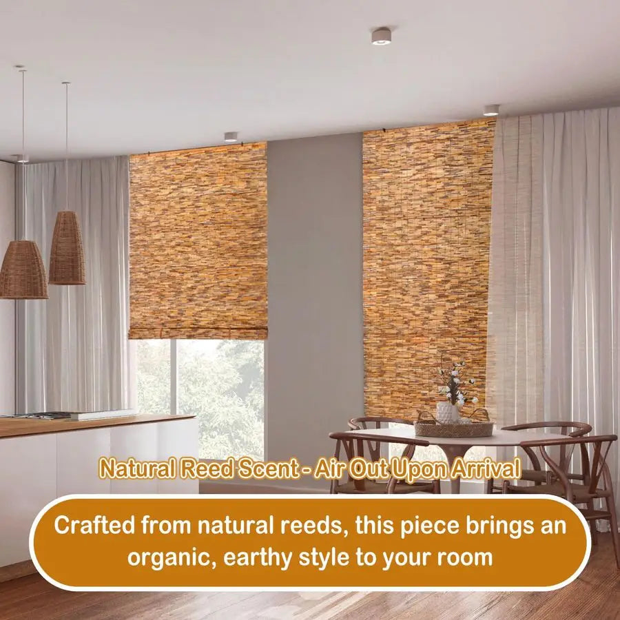XMSJ Bamboo Outdoor Roll Up Reed Blinds Cordless 2 Pcs