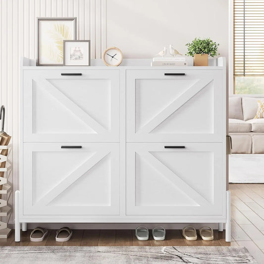 Farmhouse Shoe Storage Cabinet With Four Flip Drawers