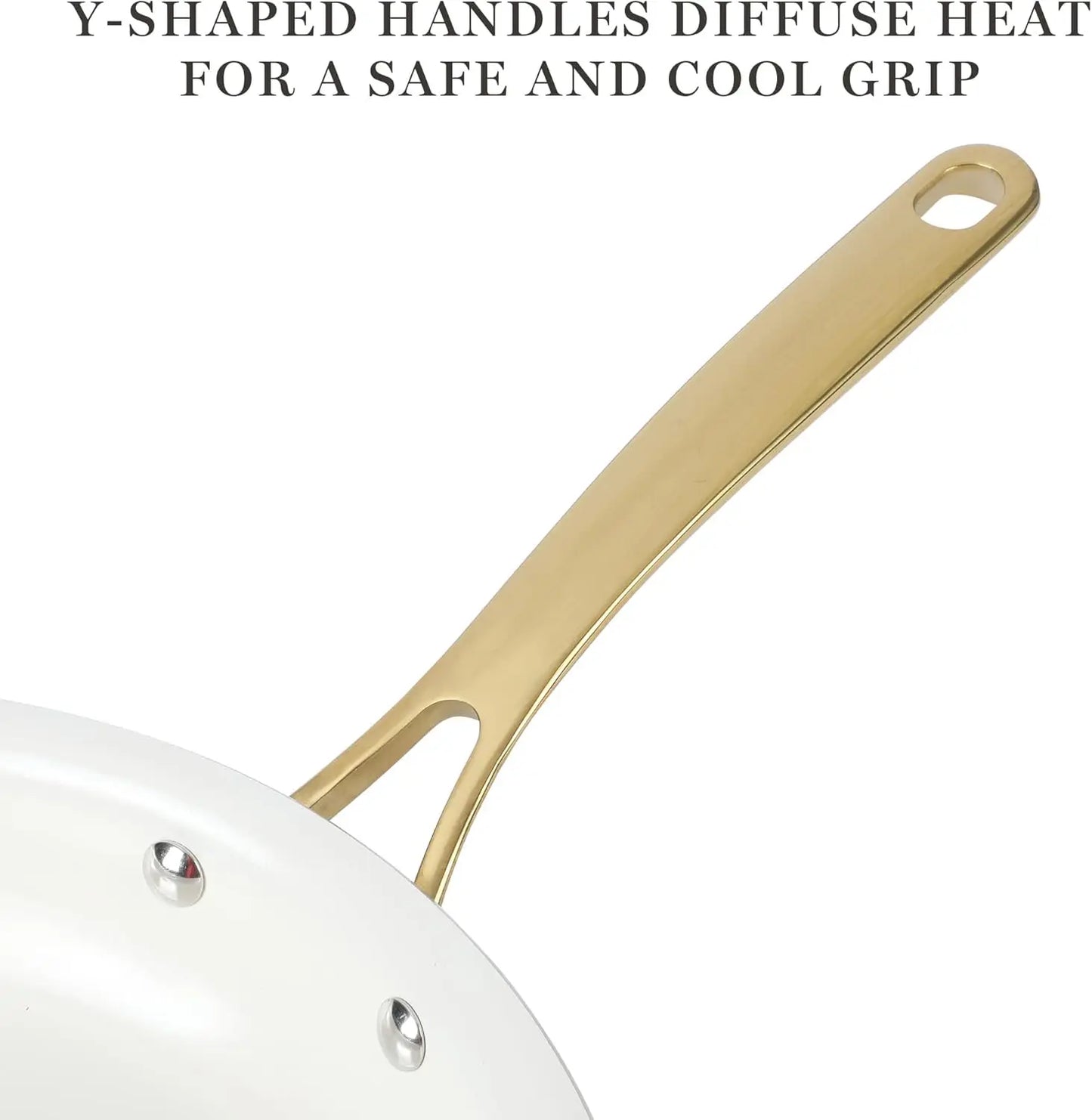 Ceramic Non-Toxic Cookware Set With Gold Handles For Everyday Cooking