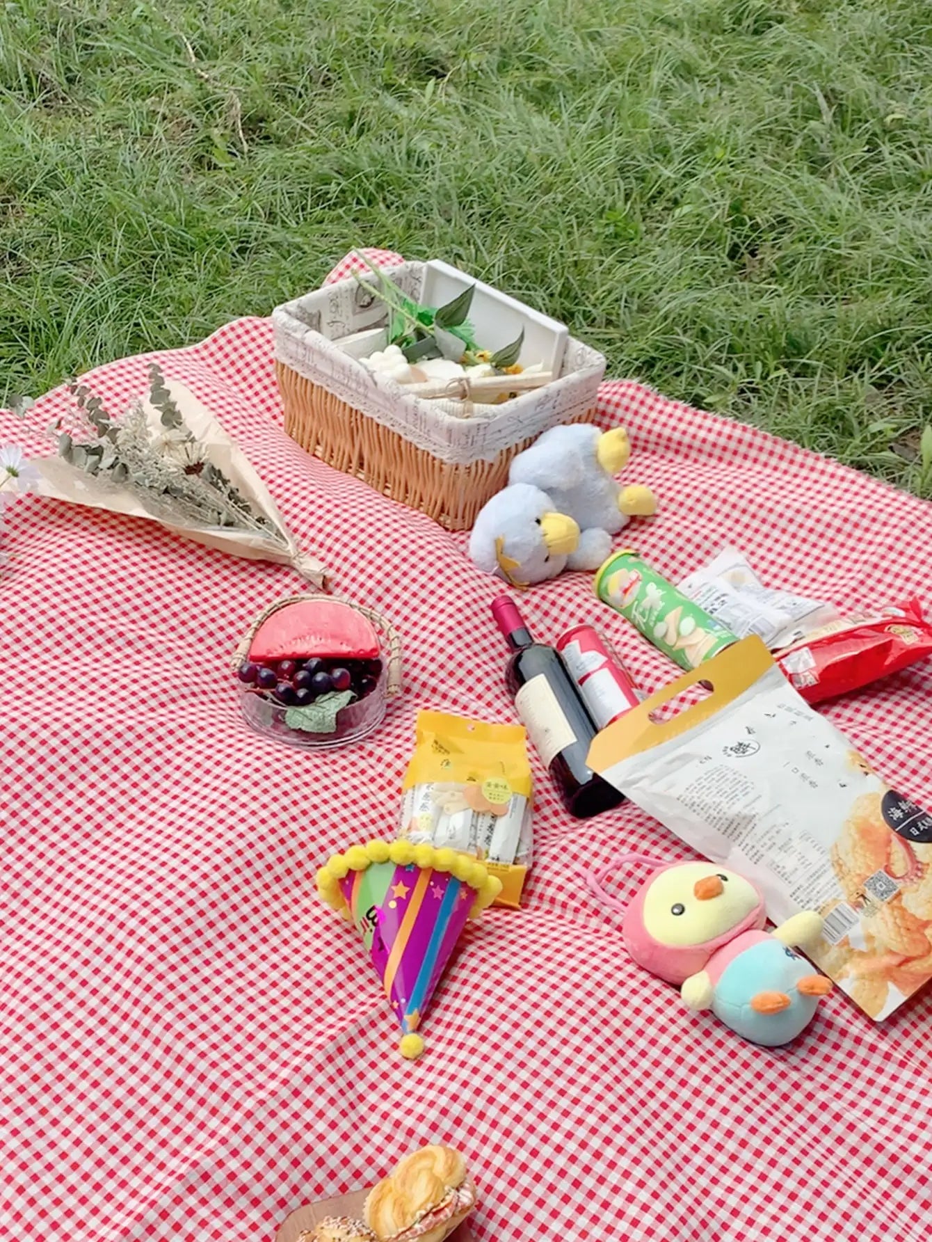 Rde Picnic Outdoor Blanket Foldable Gingham Mat Tablecloth