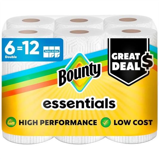 Select-A-Size paper towels, 6 double rolls (12 regular), white, Bounty essentials