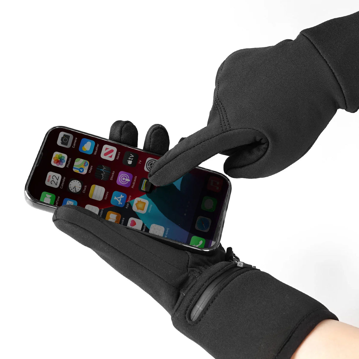 SAVIOR heated winter gloves for adults, black goatskin leather, touchscreen compatible, rechargeable battery