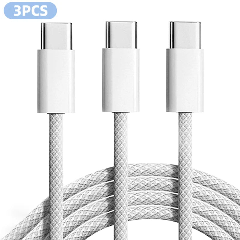 3-pack white nylon-braided USB-C fast-charge cables, 6 ft, 60W