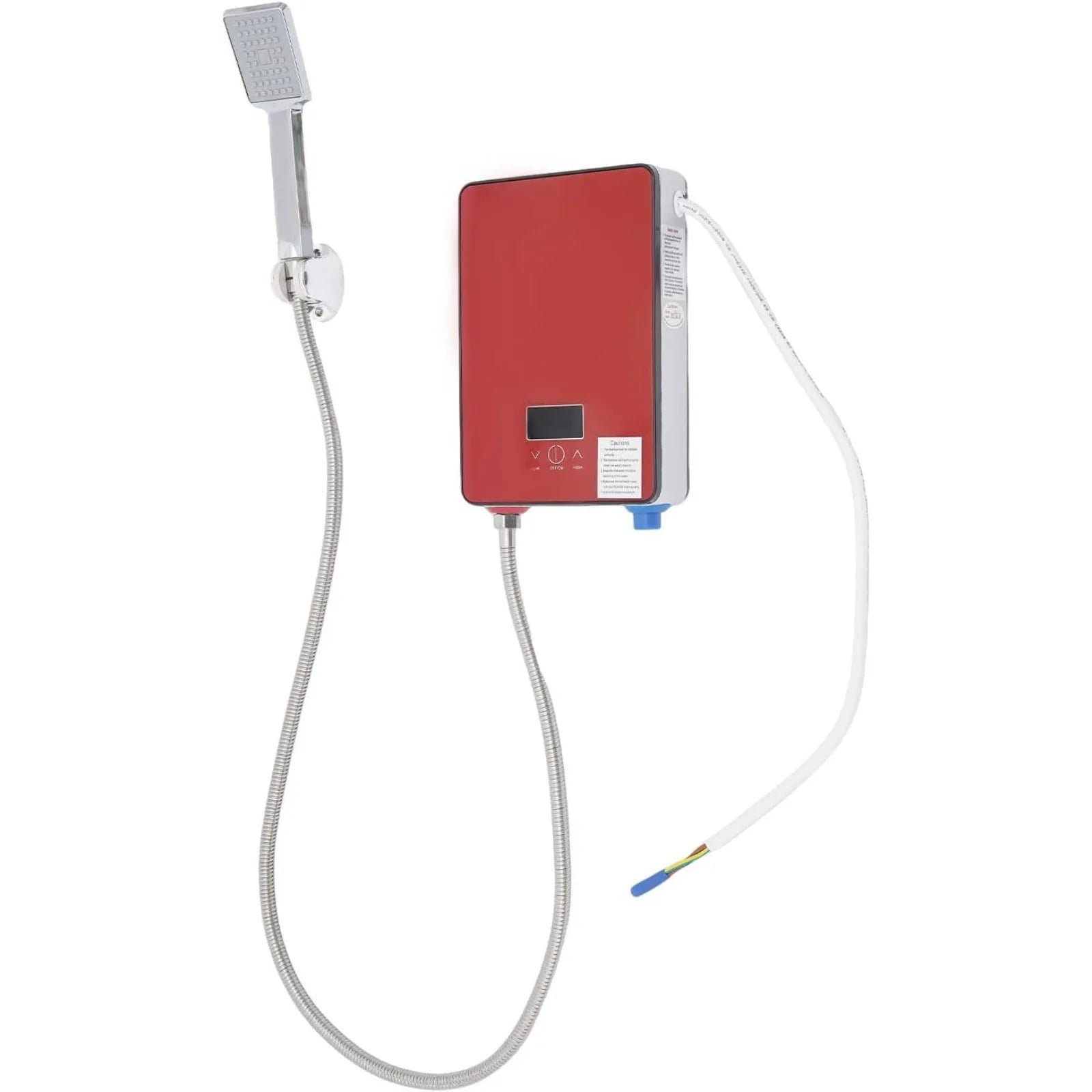 S And B Enterprise 6500W red wall-mounted instant electric tankless water heater with stainless steel shower hose