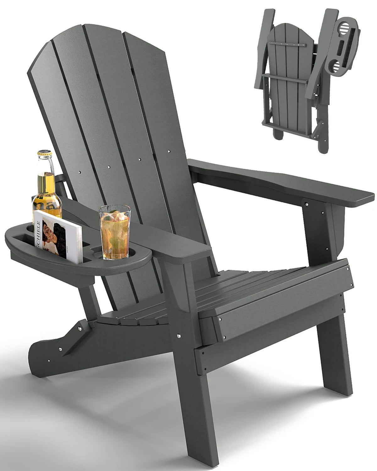 FOOWIN Folding Adirondack Chair With Cup Holder Outdoor by S And B Enterprise