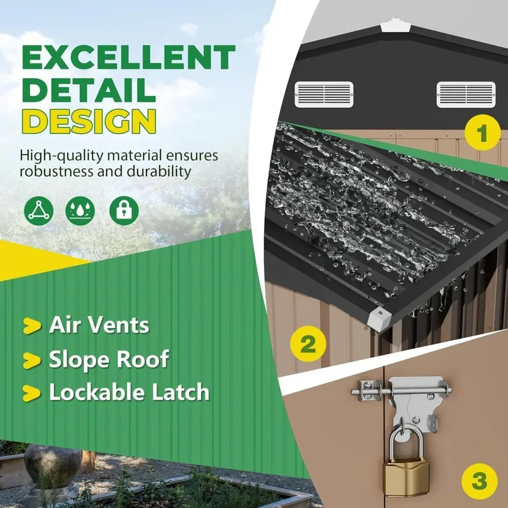 Metal Outdoor Storage Shed With Lockable Door For Garden Tools
