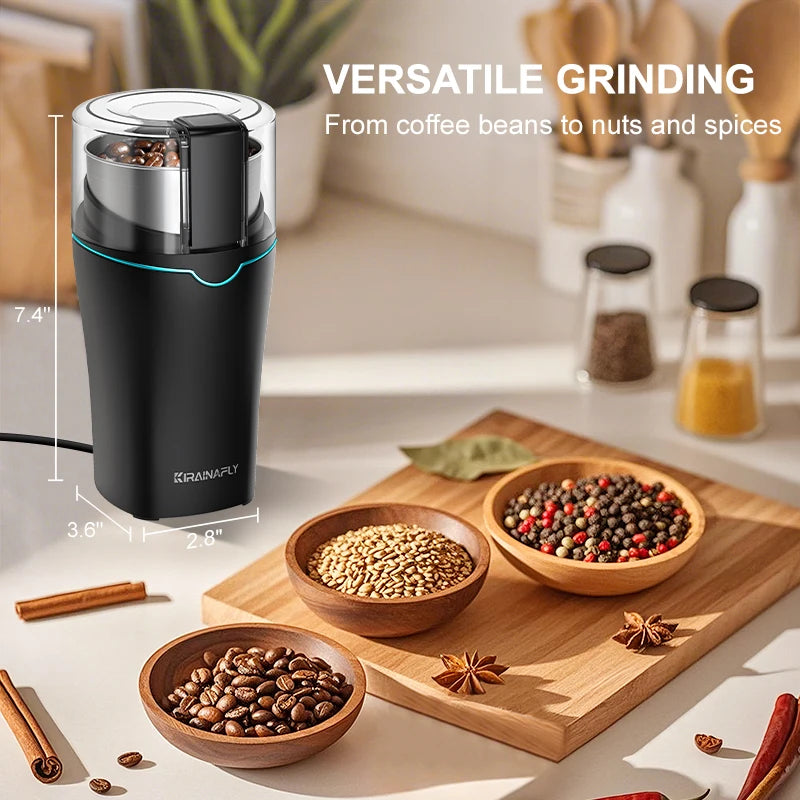 KIRAINAFLY 300W Electric Coffee Grinder With Removable Stainless Steel Cup