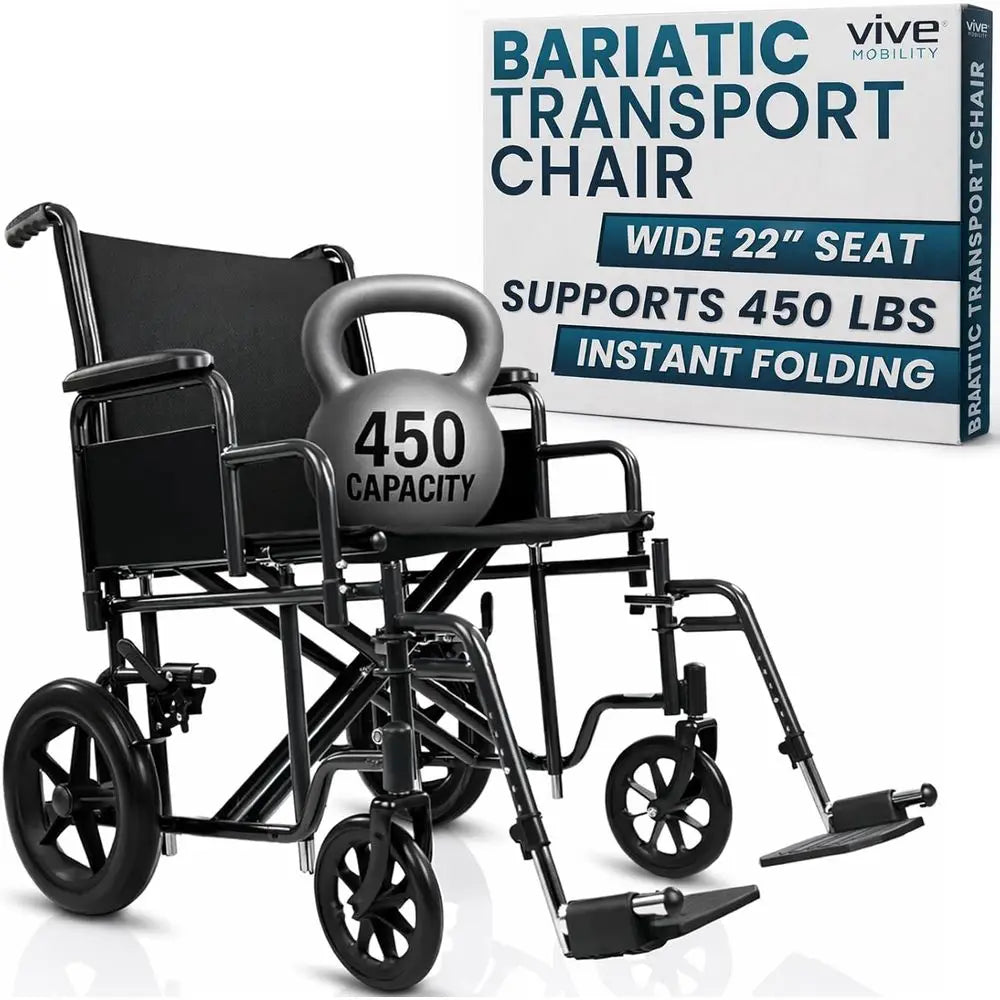 Bariatric Transport Wheelchair for Adults - Supports 450lbs - Foldable, Heavy Duty Travel Wheel Chair - Portable, Transfer Aid w by S And B Enterprise