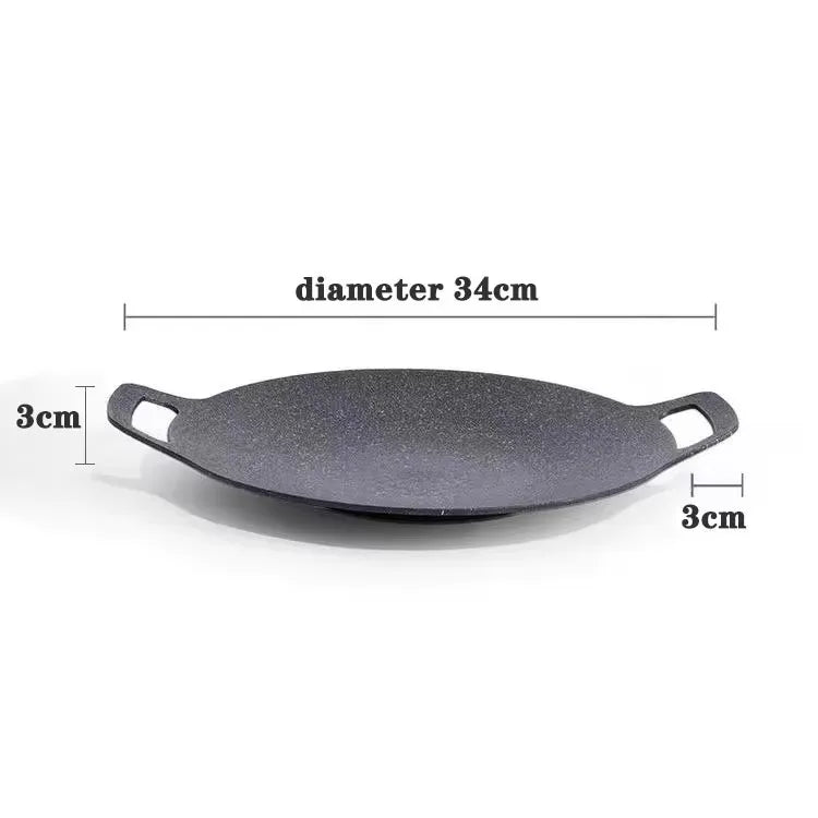 Grill pan S And B Enterprise outdoor non-stick oval frying pan with dual handles for outdoor cooking, 34 cm diameter.