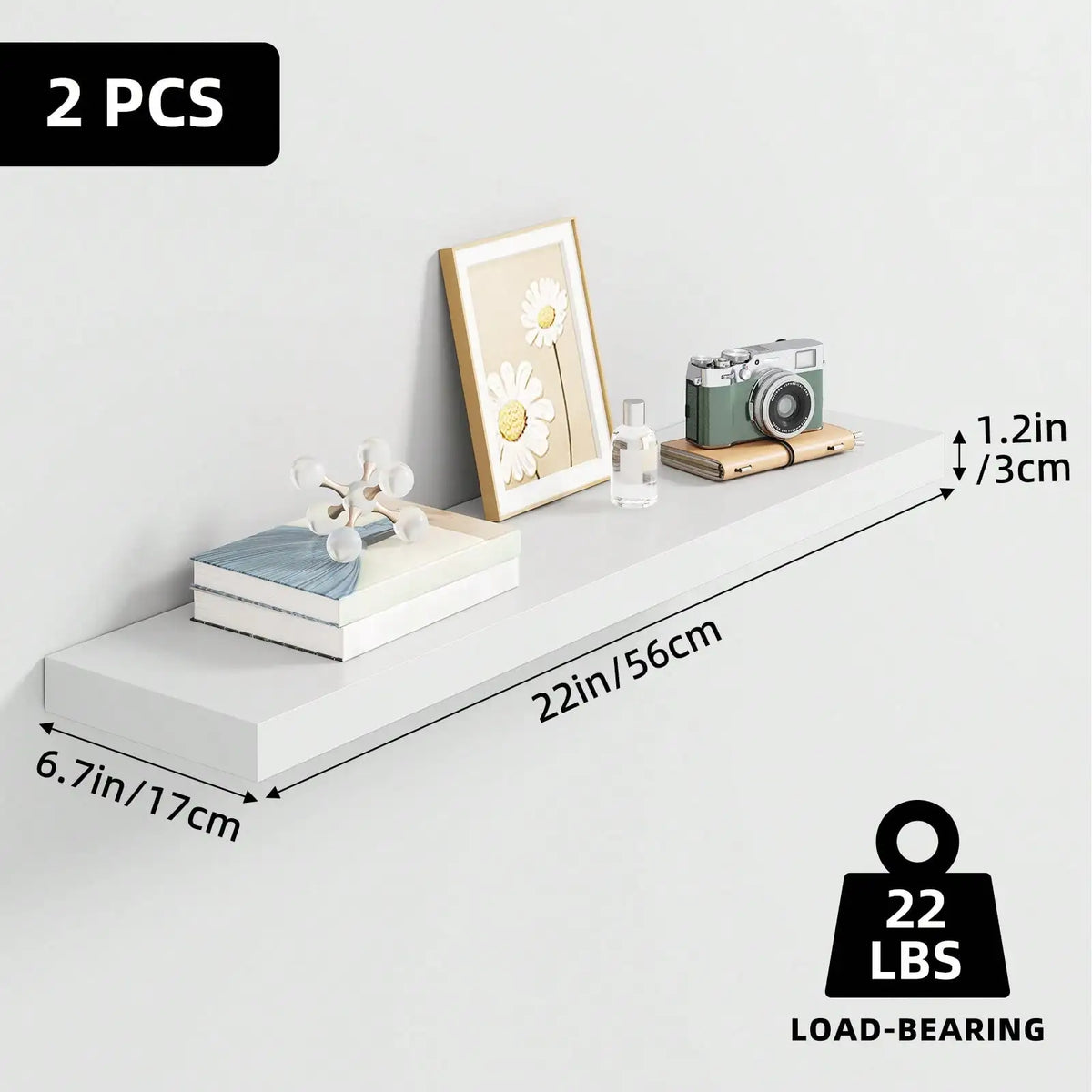 Floating Shelves set of 2, 22-inch wall-mounted rustic brown MDF wood shelves by S And B Enterprise