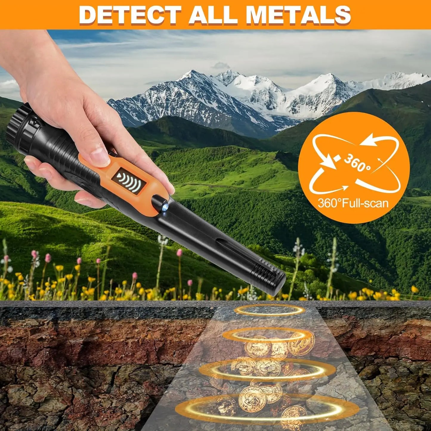 Fully Waterproof LCD Display Handheld Pinpointer Metal Detector with LED Flashlight 3 Alert Mode 360 Degree Searching Small Pin by S And B Enterprise