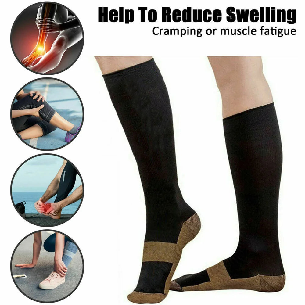 S And B Enterprise copper compression socks, 6-pair unisex knee-high 20-30 mmHg for anti-fatigue relief.